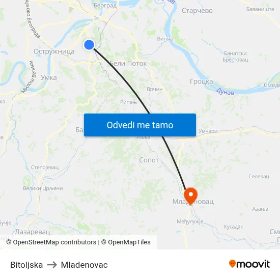 Bitoljska to Mladenovac map