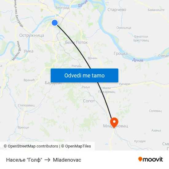 Насеље "Голф" to Mladenovac map