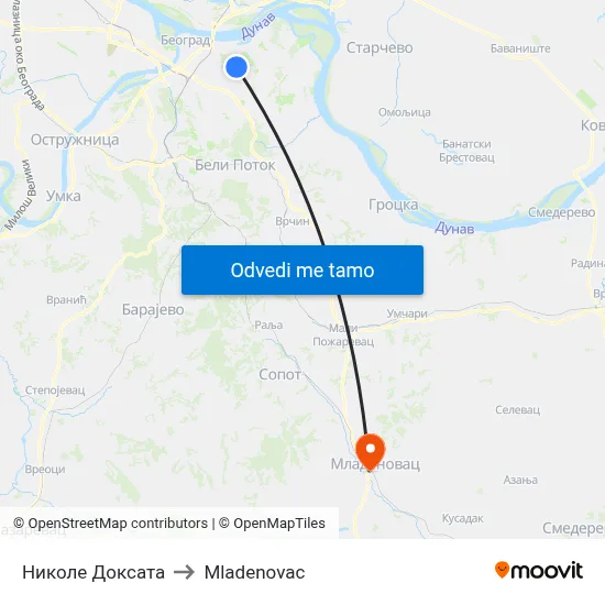 Николе Доксата to Mladenovac map