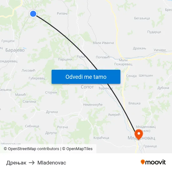 Дрењак to Mladenovac map
