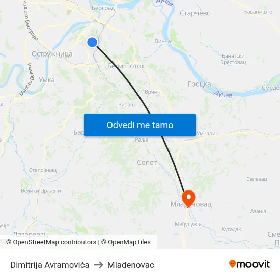 Dimitrija Avramovića to Mladenovac map