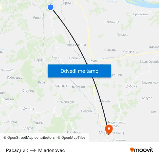 Расадник to Mladenovac map