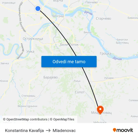 Konstantina Kavafija to Mladenovac map