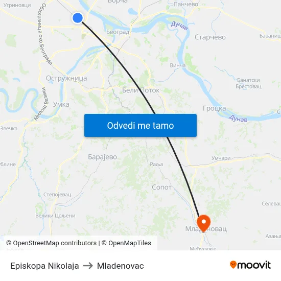 Episkopa Nikolaja to Mladenovac map