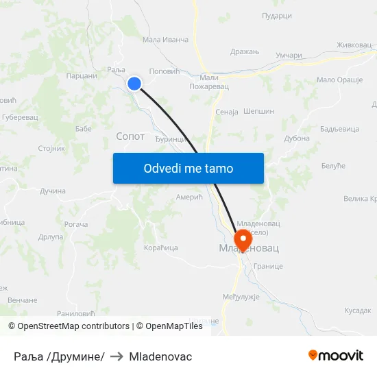 Раља /Друмине/ to Mladenovac map