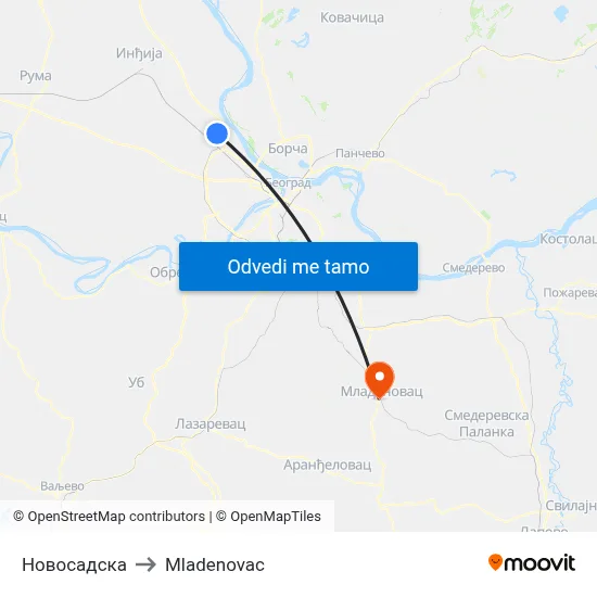 Новосадска to Mladenovac map