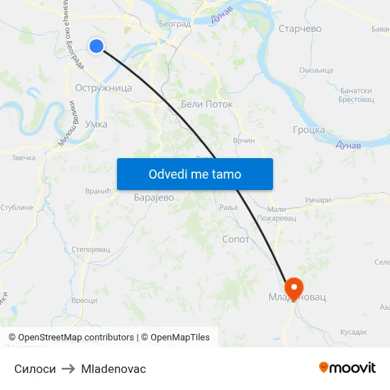 Силоси to Mladenovac map