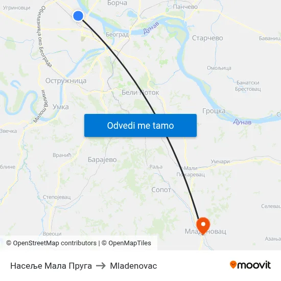 Насеље Мала Пруга to Mladenovac map