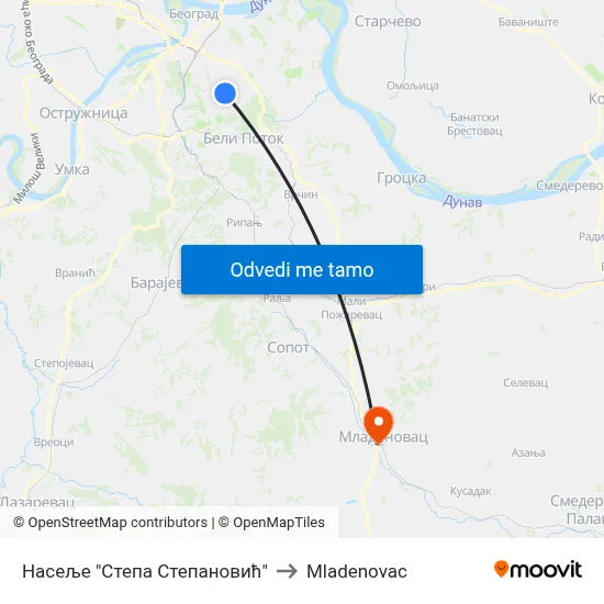 Насеље "Степа Степановић" to Mladenovac map