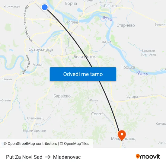 Put Za Novi Sad to Mladenovac map