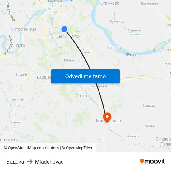 Брдска to Mladenovac map