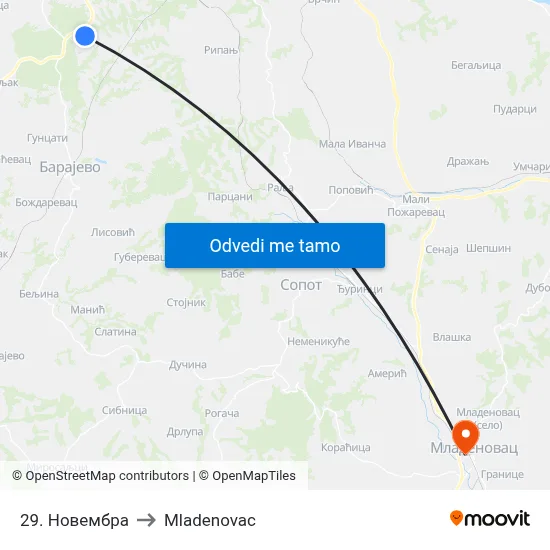 29. Новембра to Mladenovac map