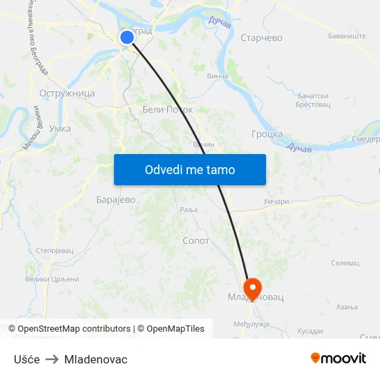 Ušće to Mladenovac map