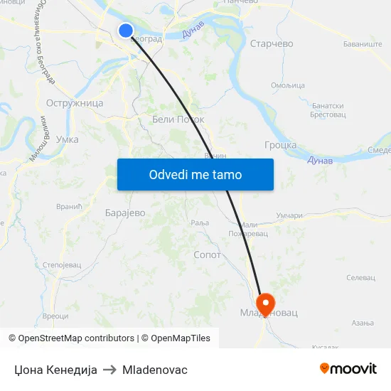 Џона Кенедија to Mladenovac map