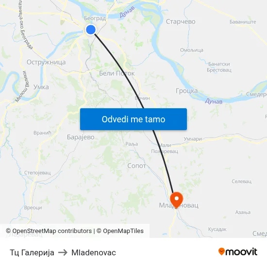 Тц Галерија to Mladenovac map
