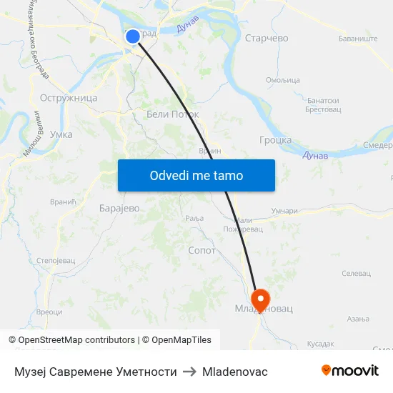 Музеј Савремене Уметности to Mladenovac map