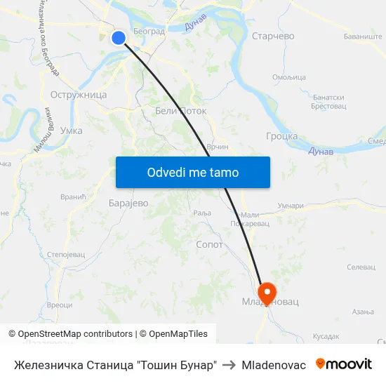Железничка Станица "Тошин Бунар" to Mladenovac map