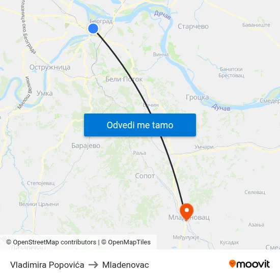 Vladimira Popovića to Mladenovac map