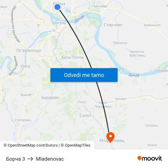 Борча 3 to Mladenovac map