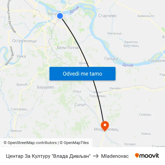 Центар За Културу "Влада Дивљан" to Mladenovac map
