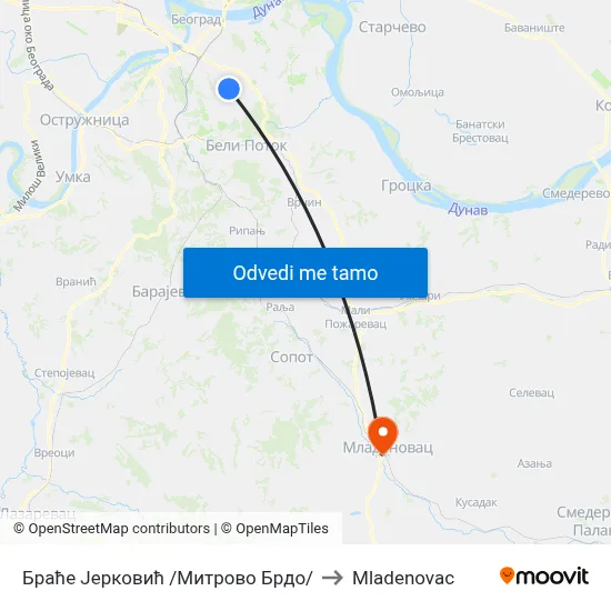 Браће Јерковић /Митрово Брдо/ to Mladenovac map