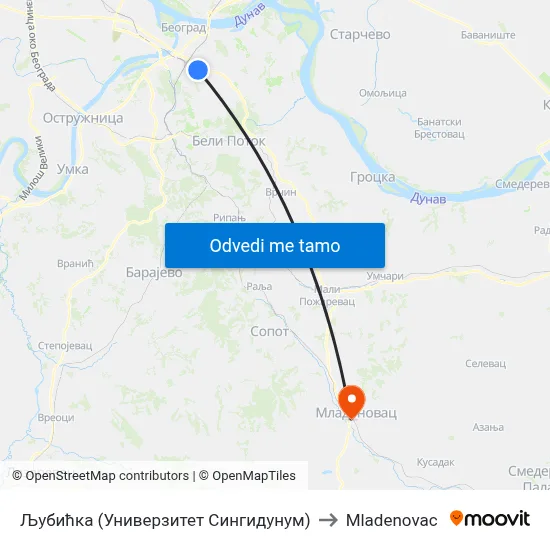 Љубићка (Универзитет Сингидунум) to Mladenovac map