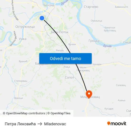 Петра Лековића to Mladenovac map