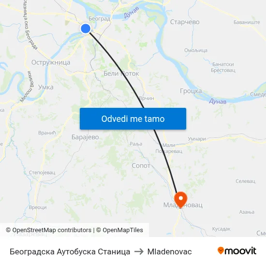 Београдска Аутобуска Станица to Mladenovac map