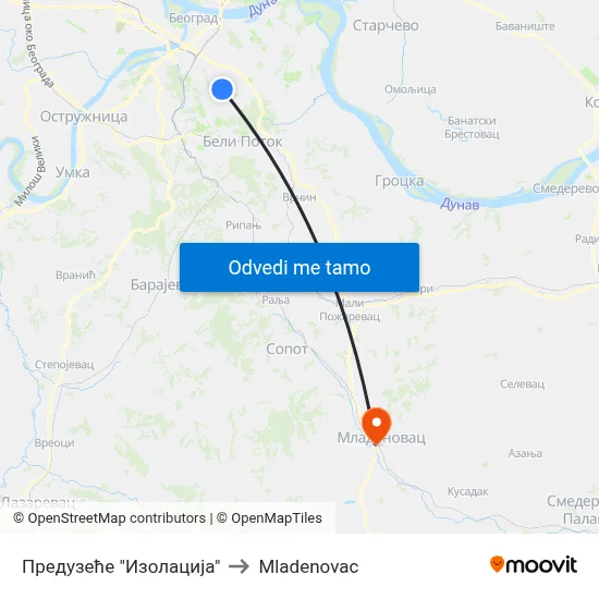 Предузеће "Изолација" to Mladenovac map
