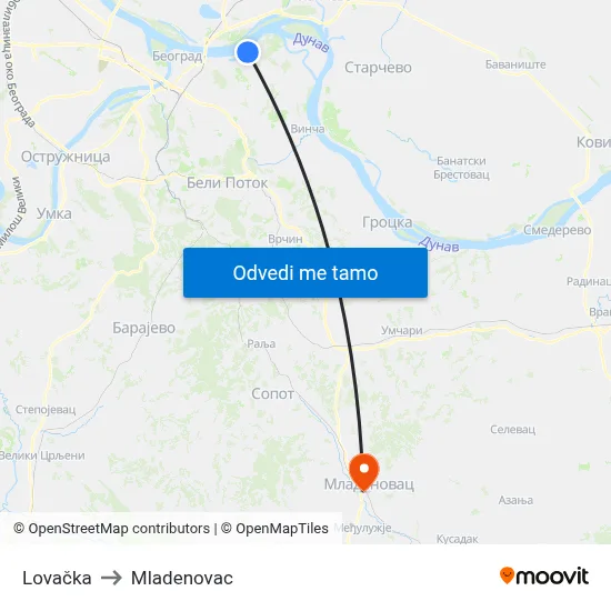 Lovačka to Mladenovac map
