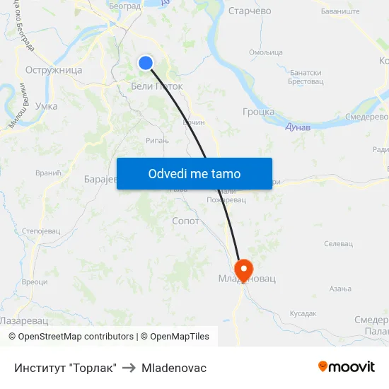 Институт "Торлак" to Mladenovac map