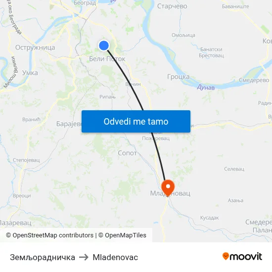 Земљорадничка to Mladenovac map