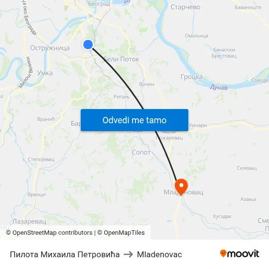 Пилота Михаила Петровића to Mladenovac map