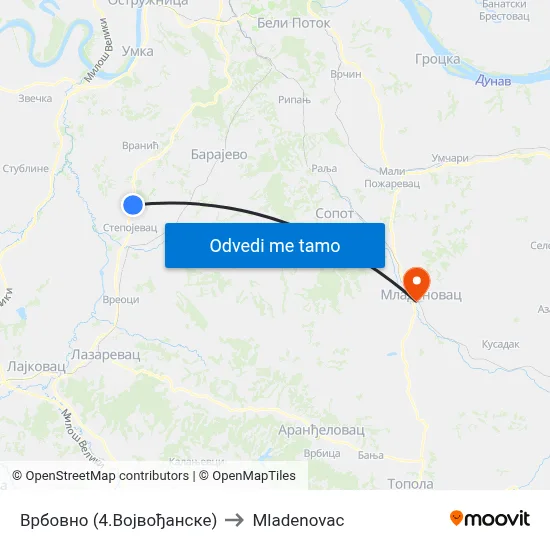 Врбовно (4.Војвођанске) to Mladenovac map