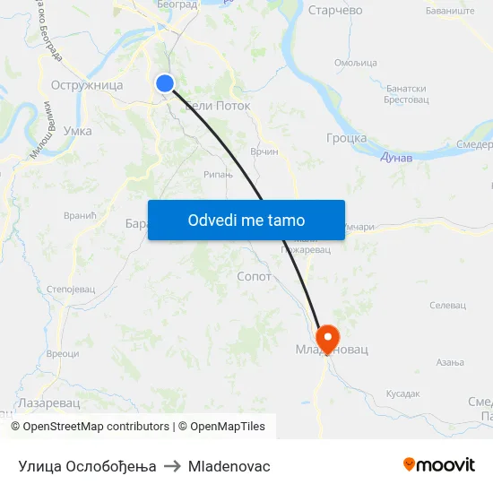 Улица Ослобођења to Mladenovac map