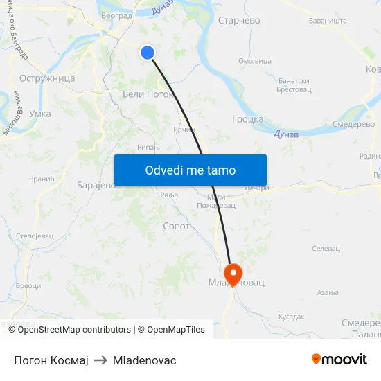 Погон Космај to Mladenovac map