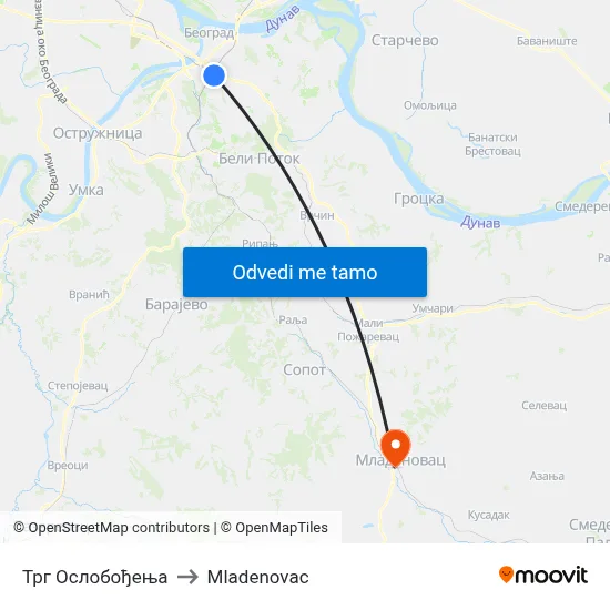 Трг Ослобођења to Mladenovac map