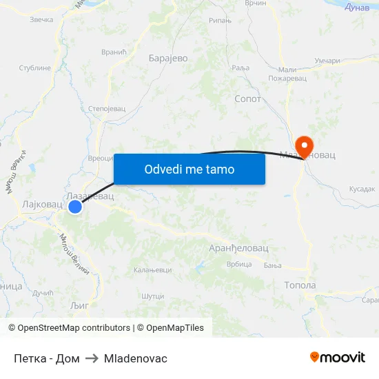 Петка - Дом to Mladenovac map