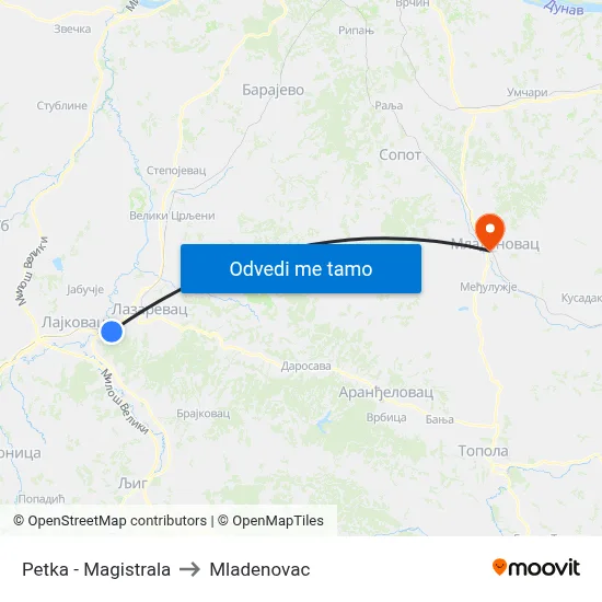 Petka - Magistrala to Mladenovac map
