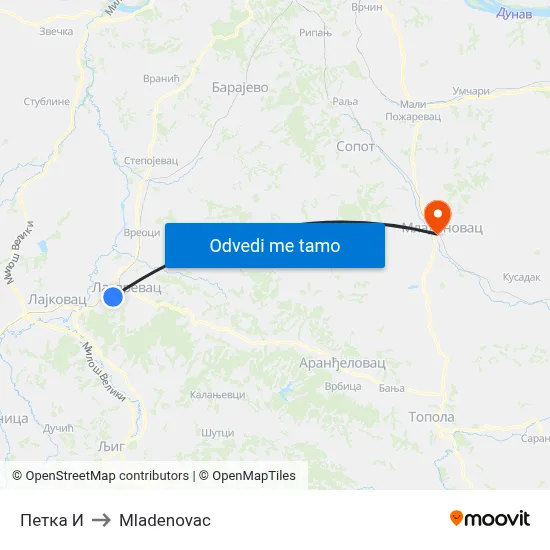 Петка И to Mladenovac map