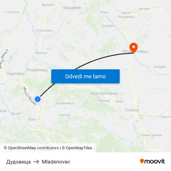 Дудовица to Mladenovac map