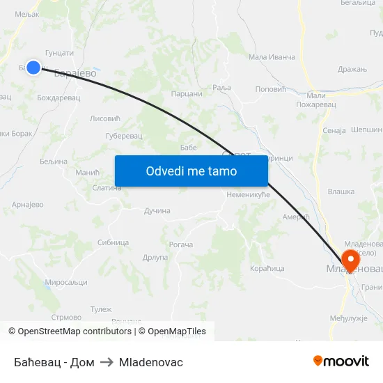 Баћевац - Дом to Mladenovac map