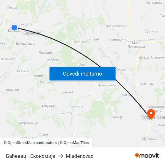 Баћевац - Економија to Mladenovac map