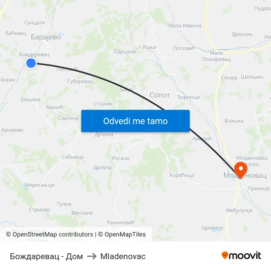 Бождаревац - Дом to Mladenovac map