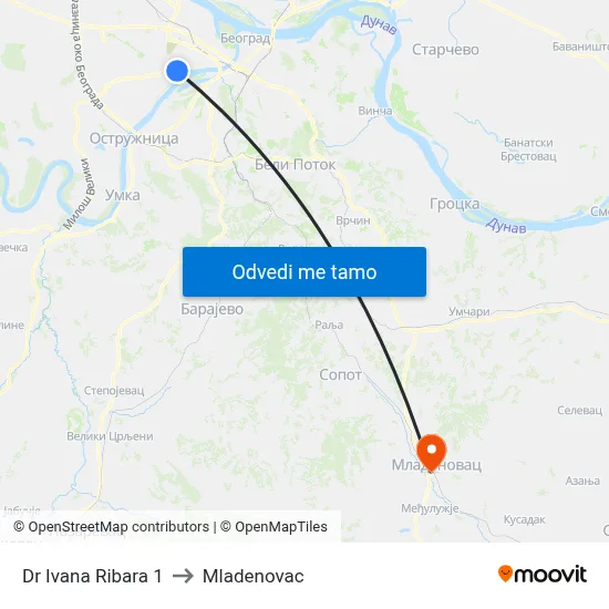 Dr Ivana Ribara 1 to Mladenovac map