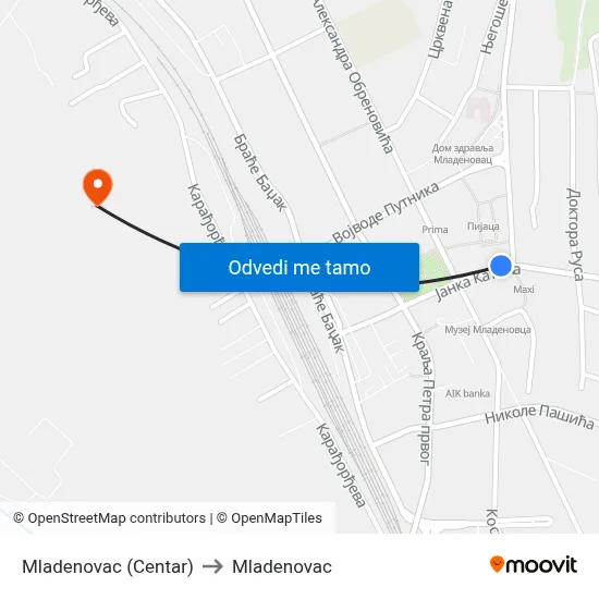 Mladenovac (Centar) to Mladenovac map