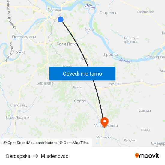 Đerdapska to Mladenovac map