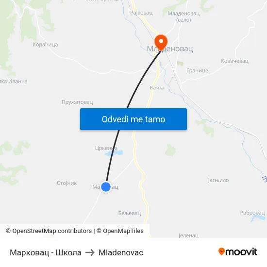 Марковац - Школа to Mladenovac map