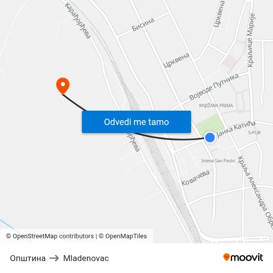 Општина to Mladenovac map