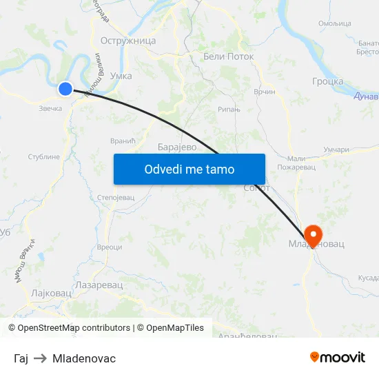 Гај to Mladenovac map